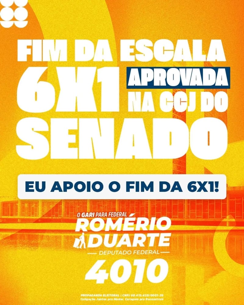 Peça de campanha sobre o fim da escala 6x1, com a frase Eu apoio o fim da 6x1.
